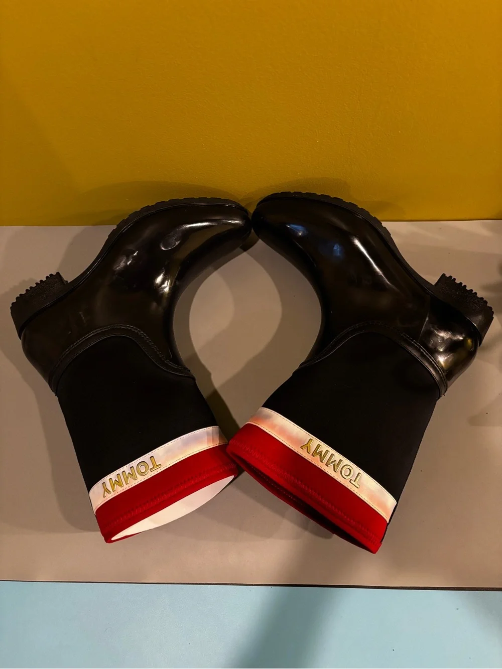 Tommy Hilfiger Black Rain Boot with Red & White Accent(HH)